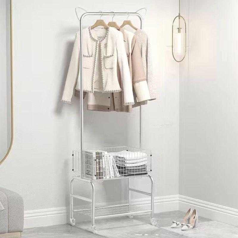 Modern Simple Style/Glam Hall Rack with Receptacle, 1 Shelf, Alloy Frame, 1 Basket, and Alloy Hook
