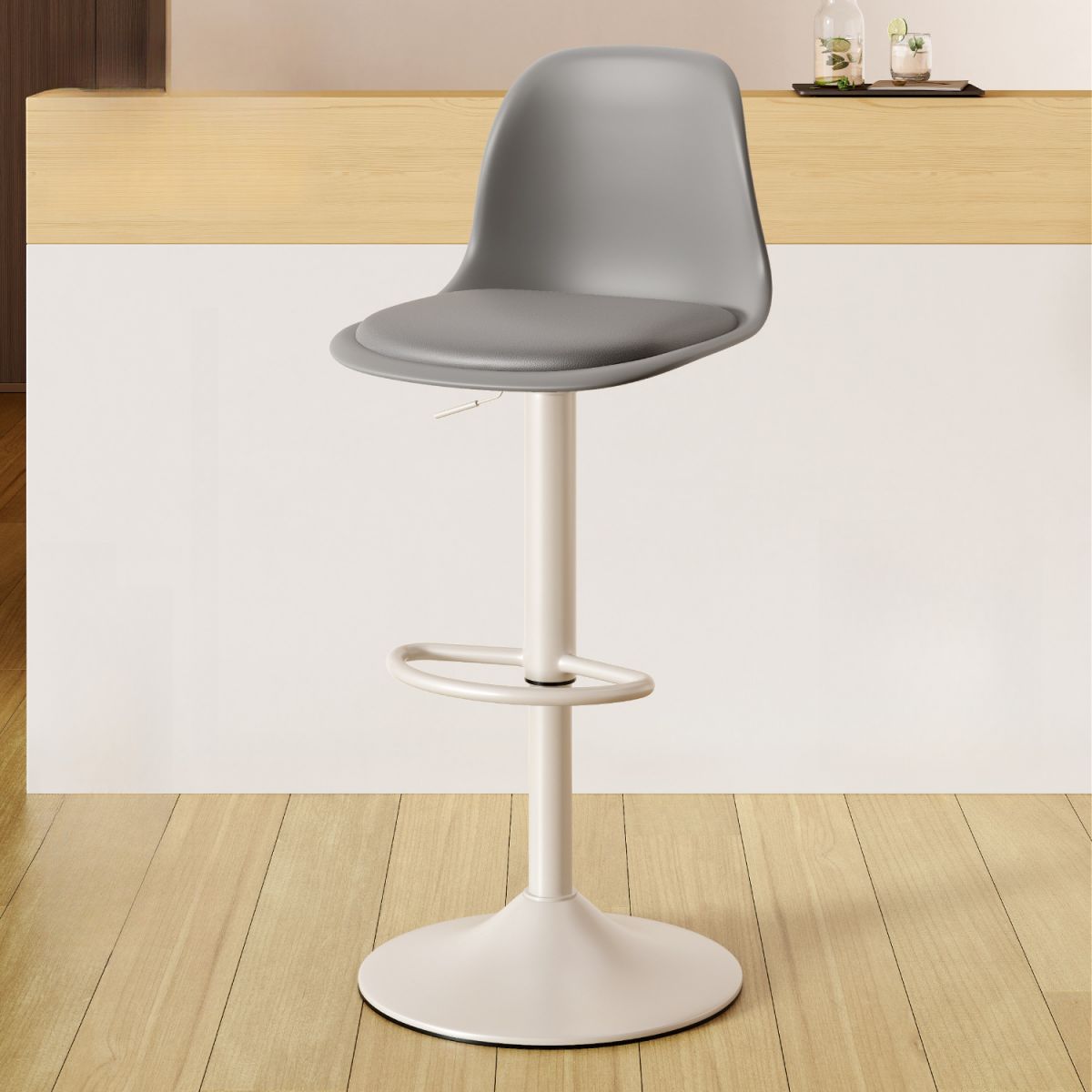 Casual Adjustable Lift Rawhide Bar Stools in Midnight Black/Light Gray/White with Back, Turned Swivel, and Pail Seat