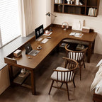 Casual Sepia Writing Desk with Storage and Scratch-proof H-Shape Base Featuring Exterior Shelf and Baffle
