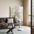 Beige Opaque Fold-up Screen Divider with Natural Wood Frame, 3/4 Panels, Double Sided Print, and Independent Design