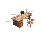 Contemporary Stain Resistant Natural Finish Office Computer Desk with Wood Double Pedestal/Pedestal Base/Sled Base, Drawers Included & With Keyboard Tray