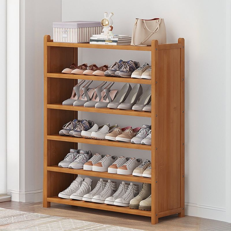 Art Deco Bambusa Rectangle Shoe Rack with Light Brown Finish, 3-6 Shelves for 11-30 Pairs in Drawing Room