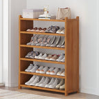 Art Deco Bambusa Rectangle Shoe Rack with Light Brown Finish, 3-6 Shelves for 11-30 Pairs in Drawing Room