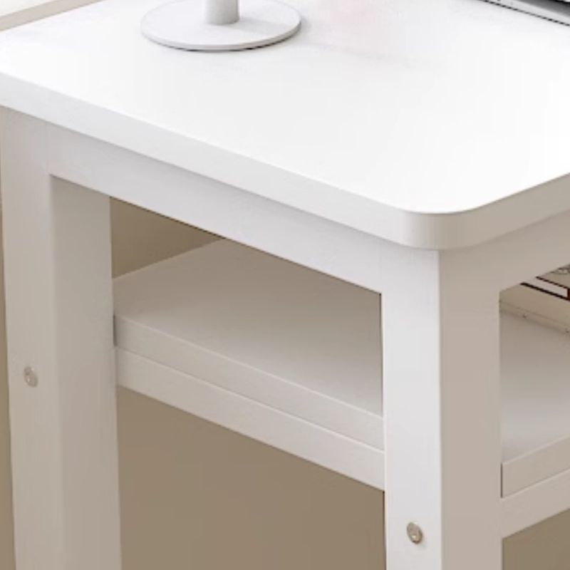 Casual Writing Desk with Storage and Crack Resistant H-Shape Base, Featuring Exterior Shelf in Chalk Engineered Wood