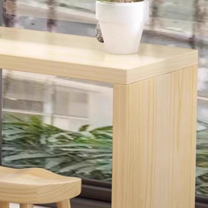 Modern Rectangular Natural Wood Pub Table with Two-sided Pedestal in Wood Grain