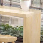 Modern Rectangular Natural Wood Pub Table with Two-sided Pedestal in Wood Grain