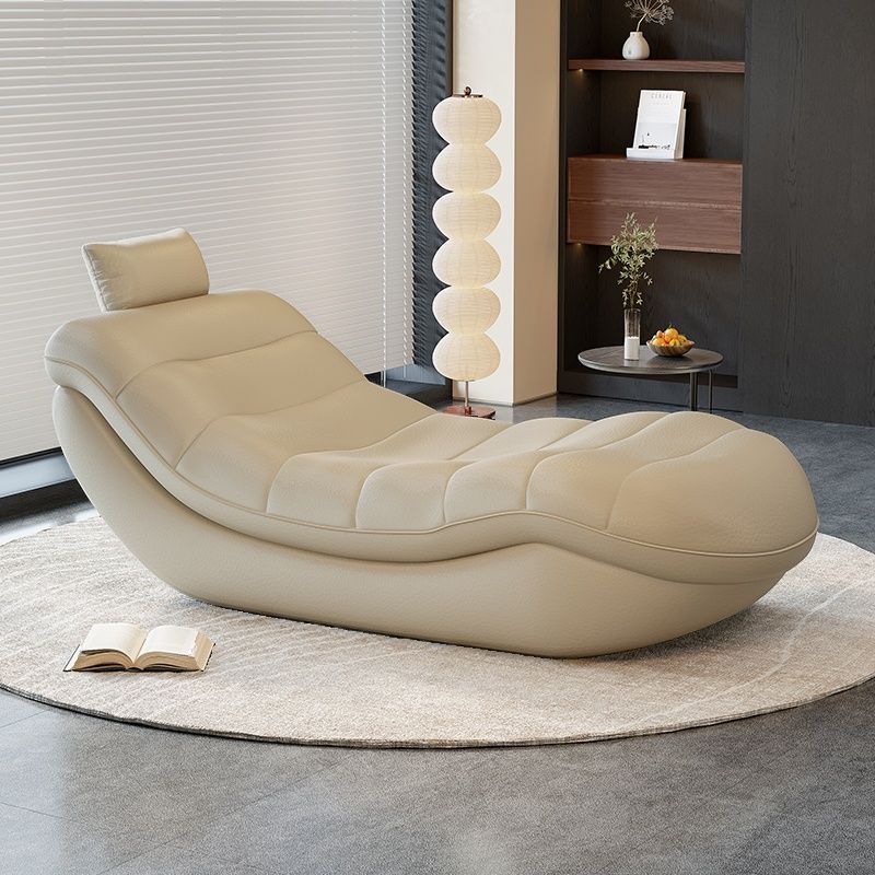Contemporary Solid Color Reclining Chaise Lounge Indoor with Natural Wood and Ergonomic Padded Design