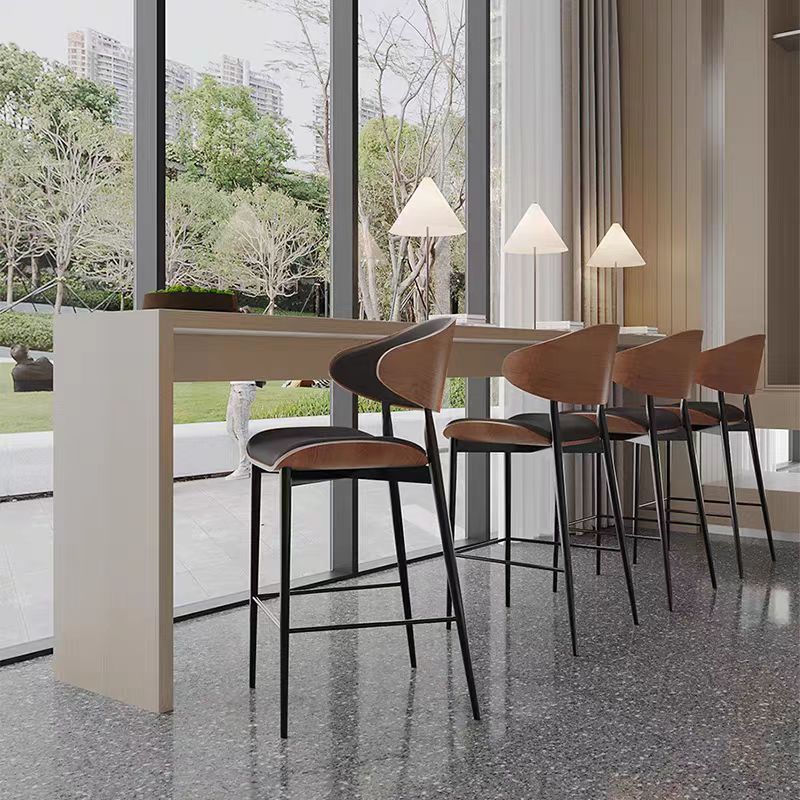 Casual Black/Beige/Citrus Color Calfskin Bistro Stool with Rear & Leg Rest, Riding Seat