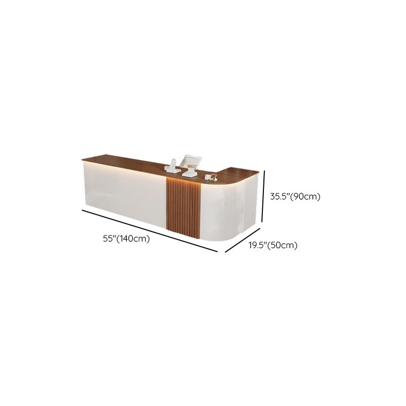 Reception Desk L-Shape with Cupboard and Filing Cabinet, Manufactured Wood Top in Sepia/Apricot Color/Carmine