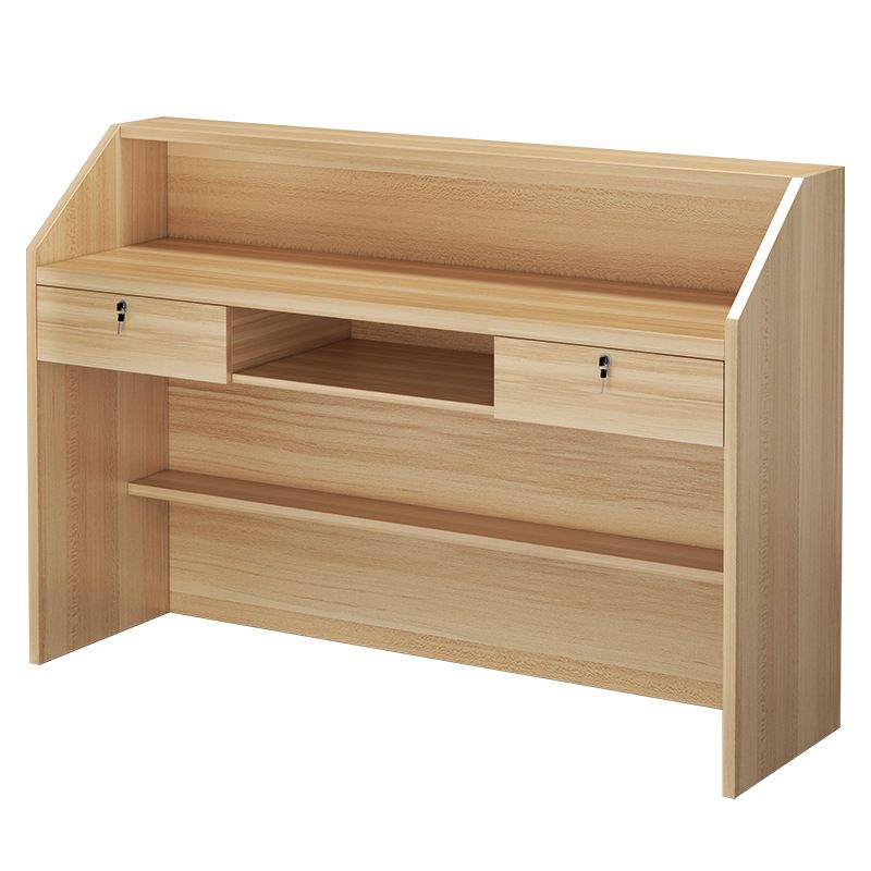 Rectangle Wood Grain Reception Desk with Locking Drawer, Hutch, Manufactured Wood Top