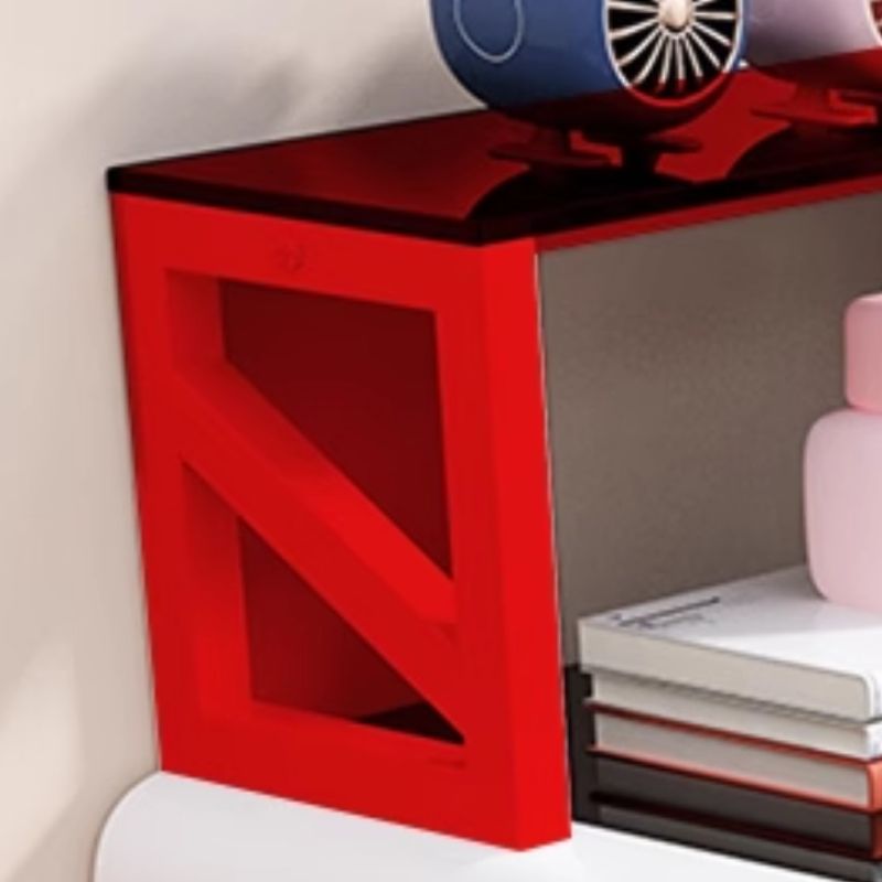 Chalk/Black Rectangular Metal Base Table with Wear Resistance, Shelves Included, Toboggan Base, Cable Management, and Rounded Corners