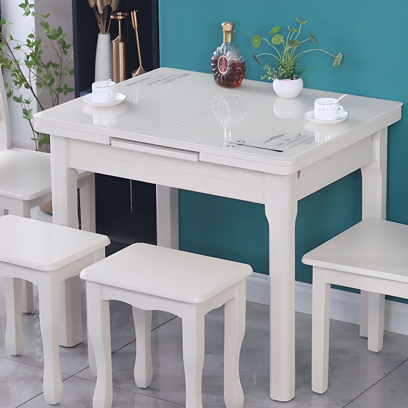 Trendy Glass Table with Chalk Gloss Finish and Legs for Seating 4/2-person, Anti-Fouling Tempered Glass Top