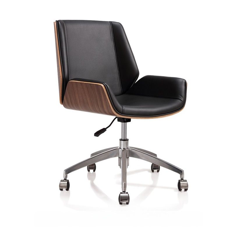 Art Deco Tanned Hide Studio Chairs in Ink/Lemon Color/Amber Color with Swivel Wheels, Fixed Arms, and Ergonomic Design