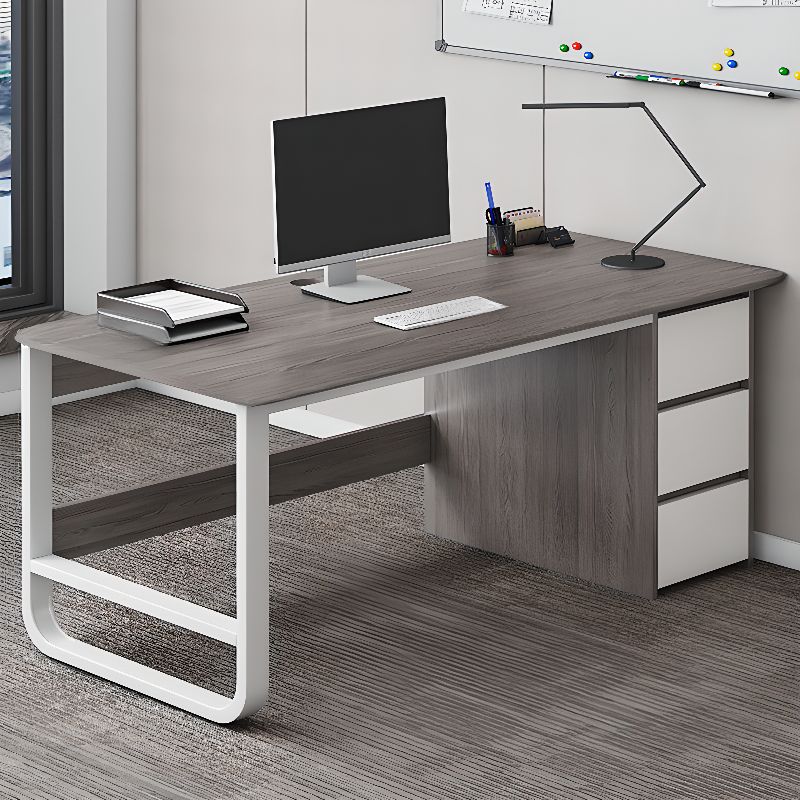 Modern Rectangular Laminate Desk with Gray/Auburn/Unfinished Color and Drawers, Perfect Office Computer Desk with Cable Management