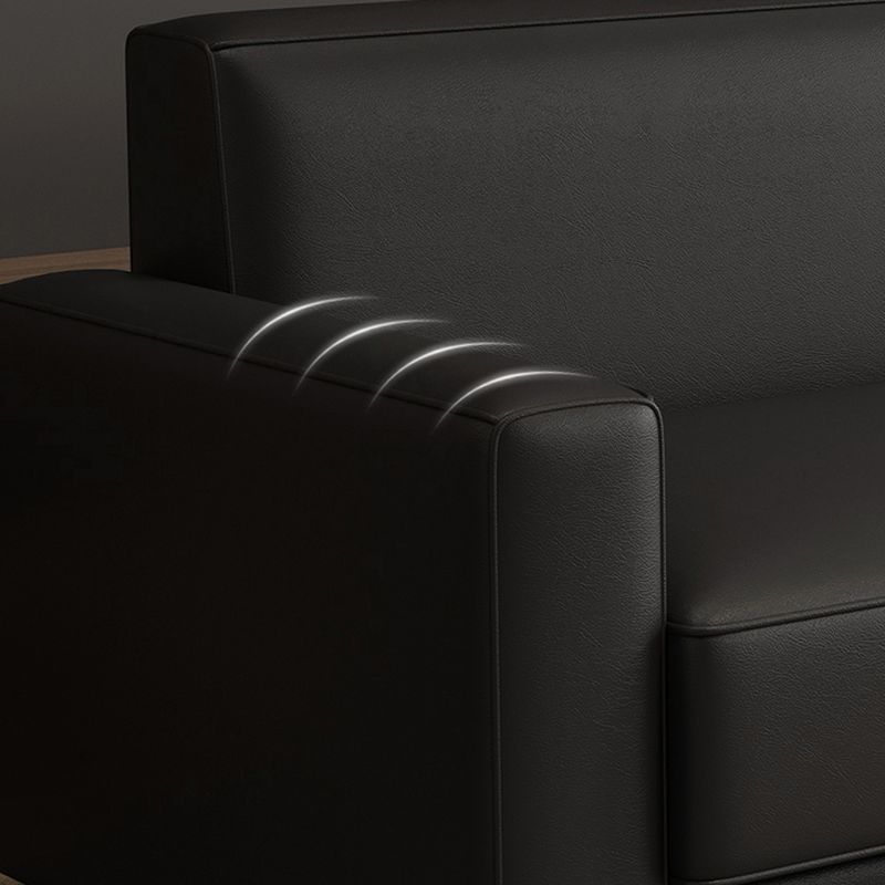 Simplistic Loveseat/Sofa with Pleather Upholstery and Armrest in Natural Wood Finish