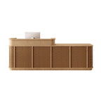 Rectangular Reception Desk with Locker, Hutch, Keyboard Tray, Brown/Unfinished Color Top, Filing Cabinet, Manufactured Wood Top