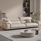 Modish Solid Color Standard Sofa in Beige with Pillow Top Arm and 3 Pillows for 5 Person/4-seater/3-seater