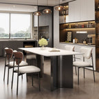 Anti-Fouling Gloss Finish Stone Dining Table with a Sintered Stone Tabletop and Midnight Black Double Pedestal Base for Seating for 4/for 8/6 People