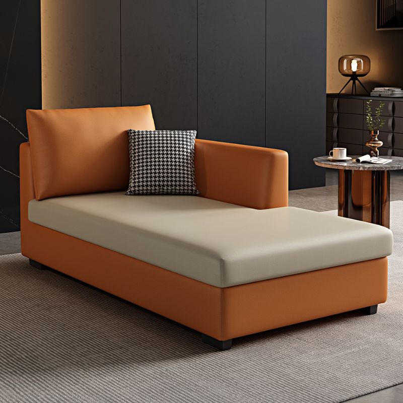 Modern Simple Style Chaise Chair for Bedroom with Solid Color in Light Gray, Butter Color, or Navy Blue, Featuring Left-Arm Chaise, Left Arm, Separable Cushions, and 2 Pillows