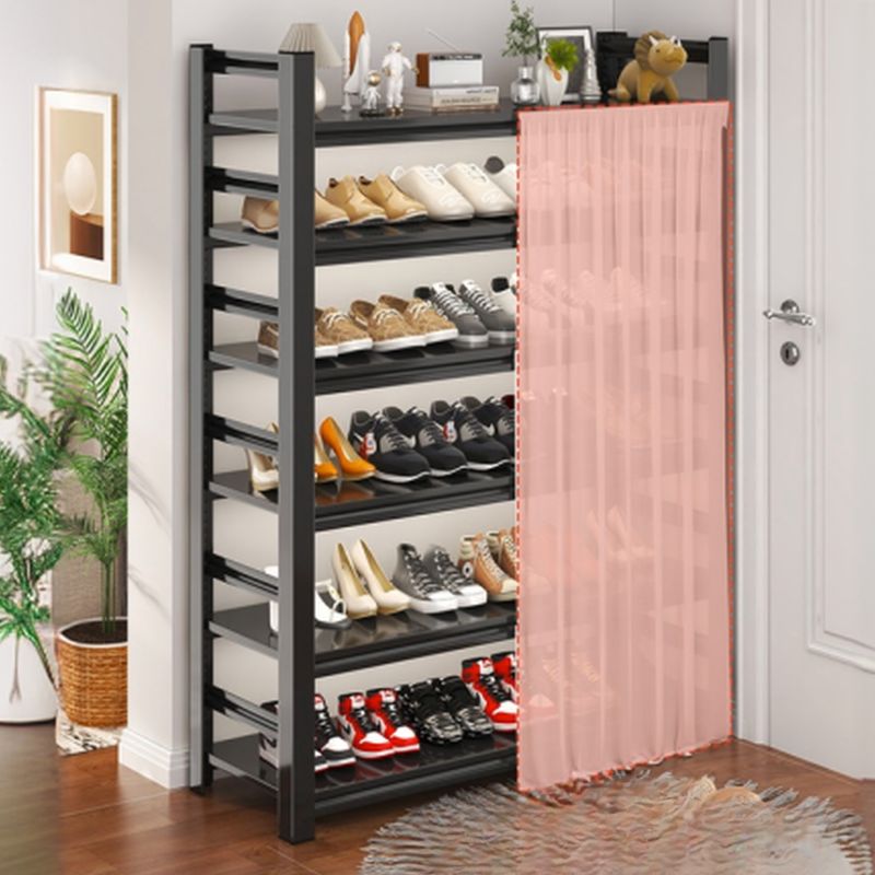 Art Deco Carbon Steel Rectangle Shoe Rack with Ink Finish and Adjustable Shelves for 31-40 Pairs in Drawing Room