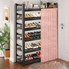Art Deco Carbon Steel Rectangle Shoe Rack with Ink Finish and Adjustable Shelves for 31-40 Pairs in Drawing Room