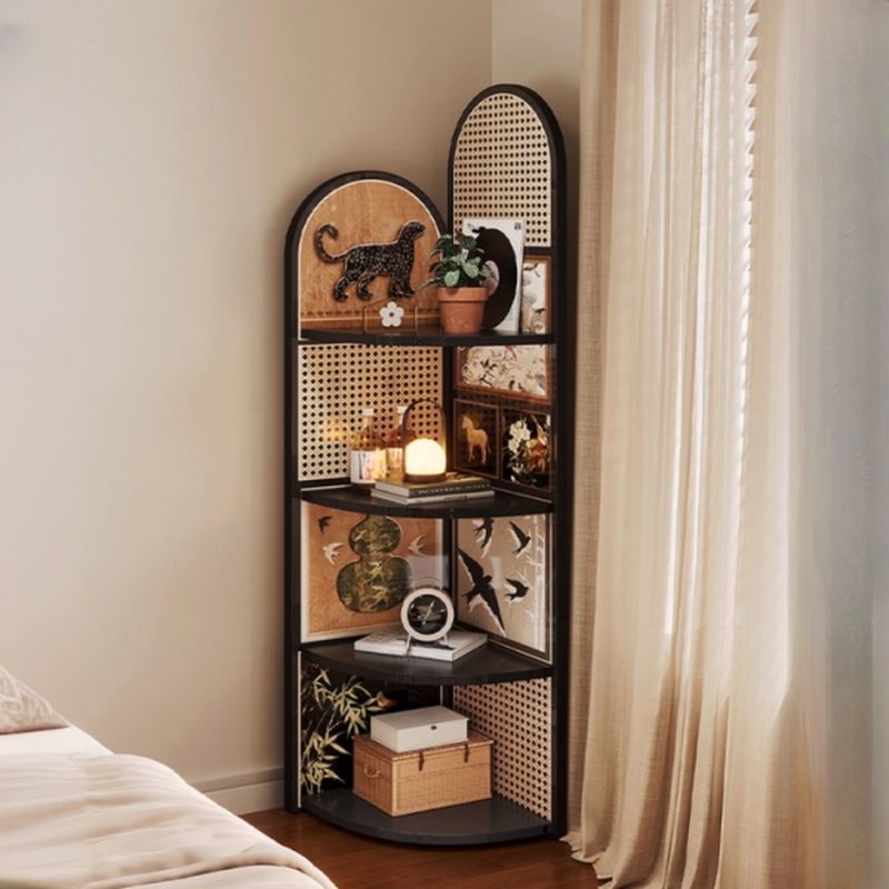 Modern Simple Style Nook Detached Decorative Cabinet with 3/4 Exterior Shelves, Composite Wood, Matte Black Top, and Stain Resistant