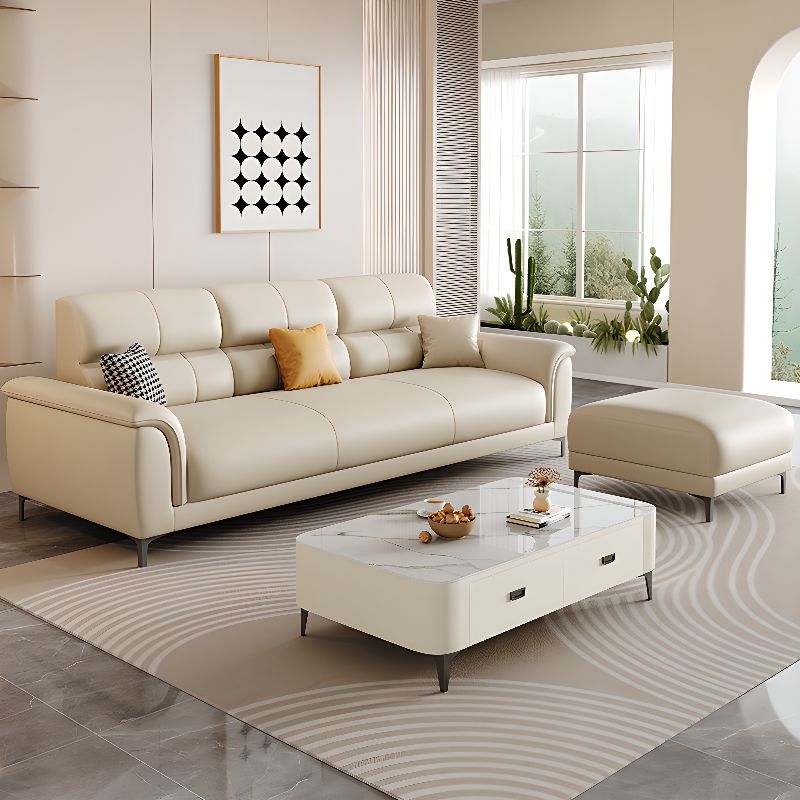 Contemporary Modern Solid Color Water Resistant Standard Sofa in White, 4-seater with 2 Pillows