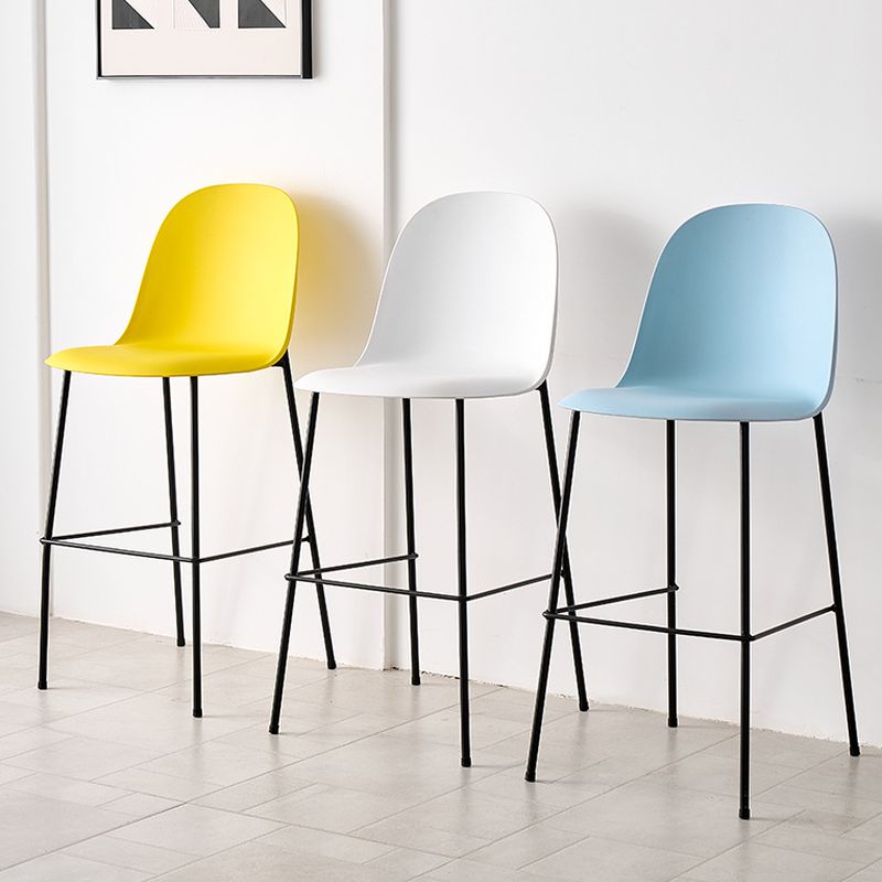 Casual Polymer Bar Stools in White/Lemon Color/Blue with Back, Rectangle Seat, and Leg Rest