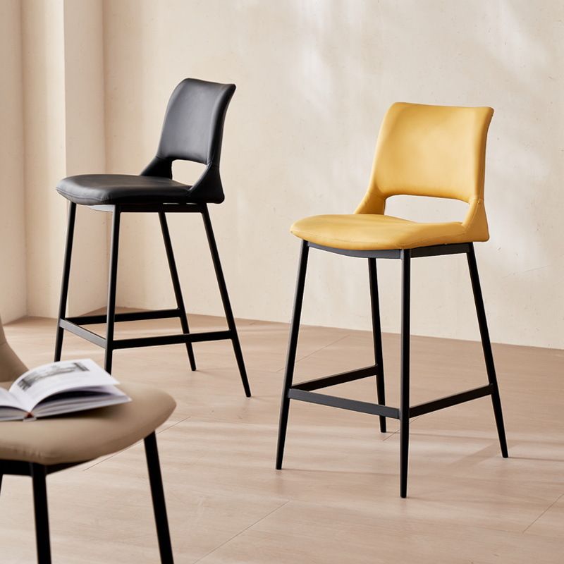 Casual Rawhide Bar Stools in Midnight Black/Lemon Color/Caramel with Back and Saddle Seat, Featuring Leg Rest