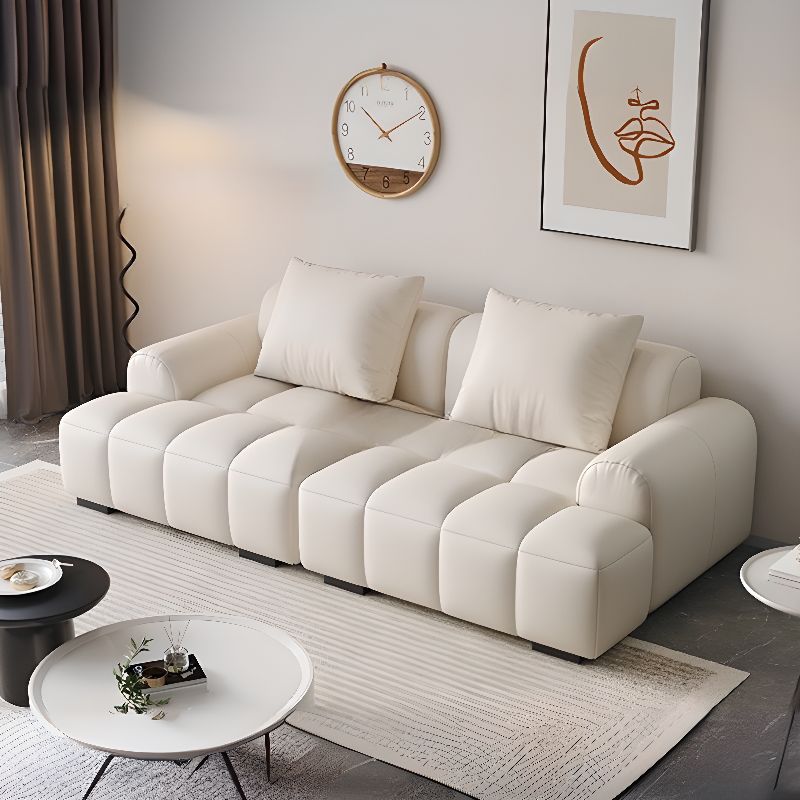 Modish Solid Color Stain Resistant Standard Sofa/Loveseat in Dark Gray/White/Light Brown, 3-seater/5 Person/4-seater with 2 Pillows