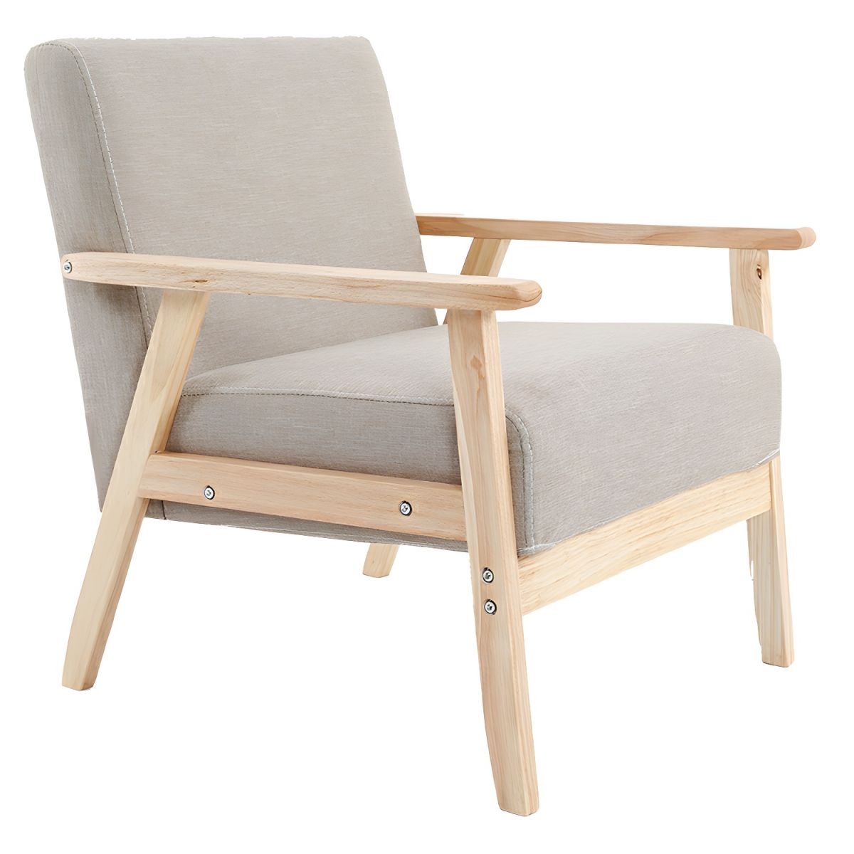 Modern Wood Frame Cotton and Linen Sofa with Foam Seat in Natural Wood Legs and Tight Back Design