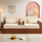 Full Size/Twin Size/King Size Futon Day Bed with Detachable Mattress, Pillow, Pillow Back, Receptacle and Square Arm for Seats 2/Seats 1/3 People