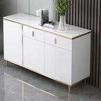 Art Deco Sideboard with 2 Drawers, Narrow/Standard Size, 3 Shelves, Sintered Stone Countertop, 4/3 Doors, Self-supporting