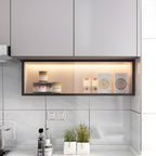 Contemporary Faux Wood Wall Mounted Display Cabinet with Glass Door in Grey