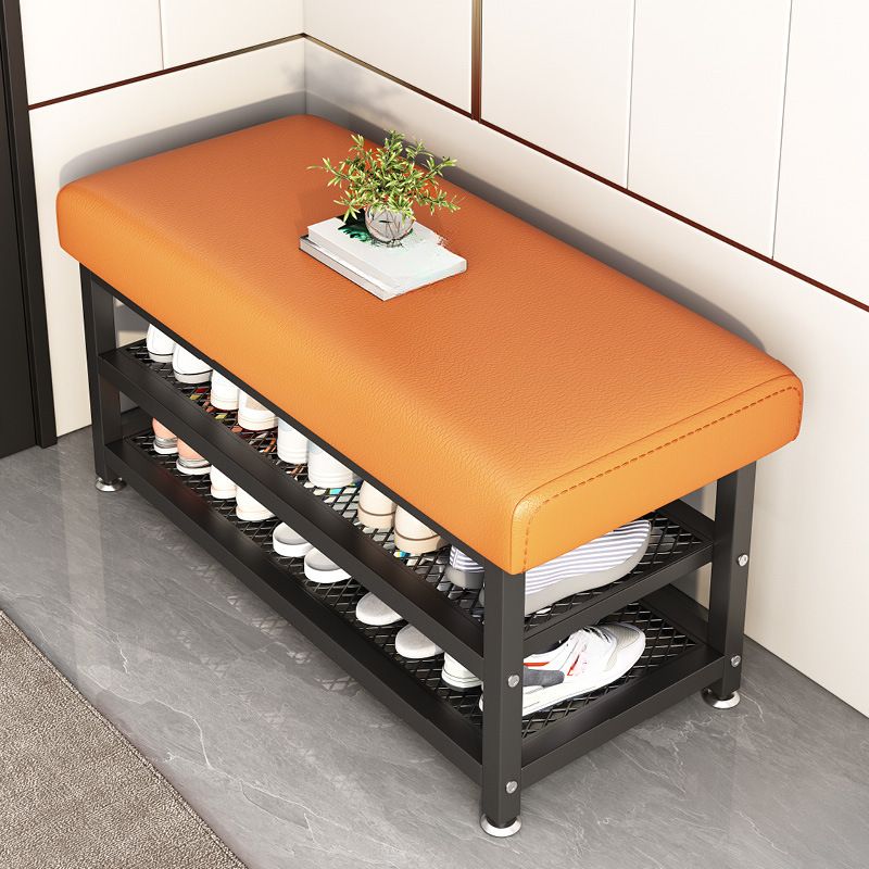 Trendy Upholstered Solid Color Entryway Bench with Stockroom Storage and Cushioned Seat