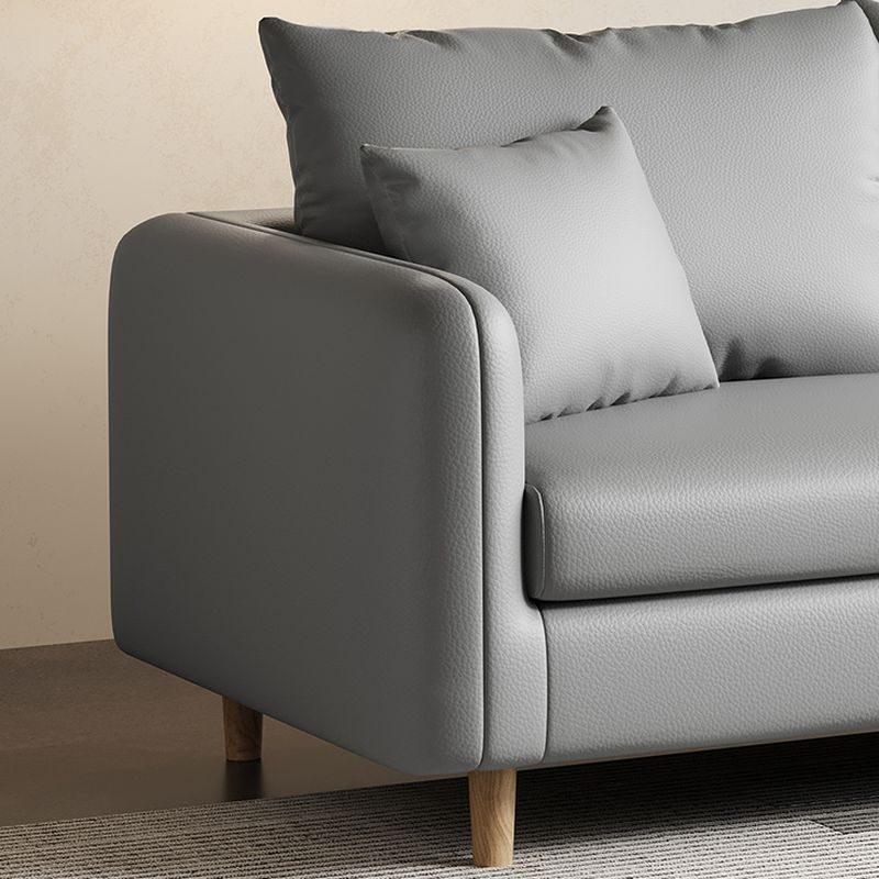 Modern Solid Color Scratch-defiant Standard Sofa in Pu with Light Gray/Ivory/Coffee Upholstery, 3-seater with 2 Pillows