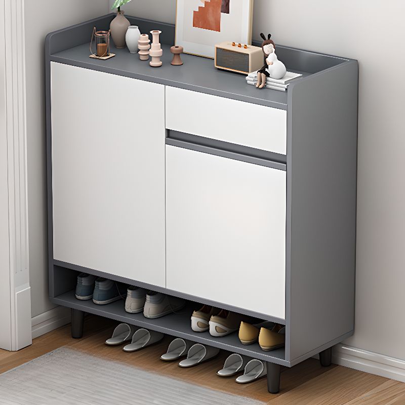 Engineered Wood 5 Tiers Shoe Stack with Shelf, Drawers, Gate, Dustproof Cover, and Closed Back