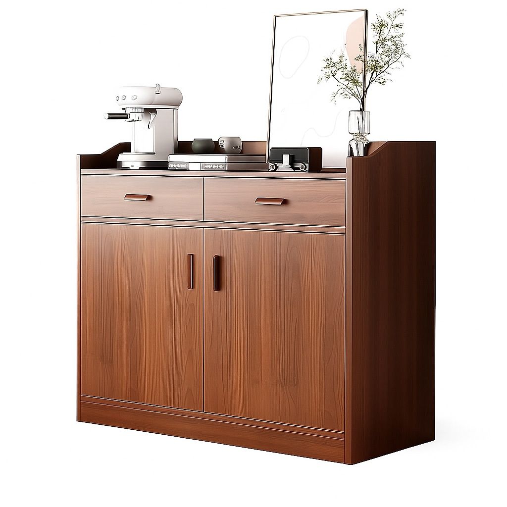Modern Simple Style Narrow Sideboard with 3 Drawers, Hutch, 2 Shelves, Engineered Wood Countertop, and 3 Doors