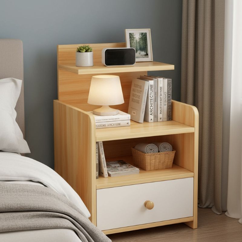 Simplistic Drawer Storage Nightstand with 1 Drawer, 2/3 Shelves, and Particle Board Wood Top