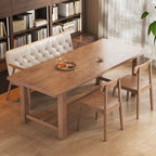 Contemporary Solid Wood Kitchen & Dining Table with Light Brown Trestle Base, Fixed Table, Waterproof for 6-person Seat, Solid Wood Tabletop