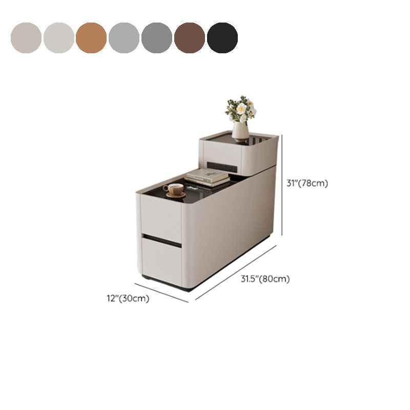 Block Base Gloss Finish Chairside Table with 3 Drawers