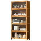 Natural Color Bambusa Standard Microwave Shelf Cabinet with 1-5 Cabinets, 1-5 Shelves, 1-5 Doors
