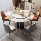 Black Base Anti-Fouling Gloss Finish Stone Table for 8 People/6-seater/4-person Seat with a Rotatable Sintered Stone Top