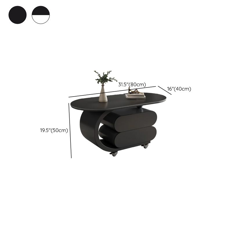 Oblong Cart Coffee Table with Nested Set, Wagon Wheel Base, Caster Wheels, 2 Drawers, and 1 Shelf