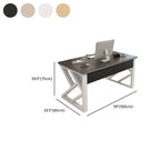 Wood Color/Dove Grey/Black Rectangular Steel Table with Scratch Resistant Toboggan Base and Cable Management, Front Splash Included