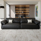 Modish Solid Color Stain Resistant Black Standard Sofa/Loveseat with Arm, 4/5/3-Seater and 2 Pillows
