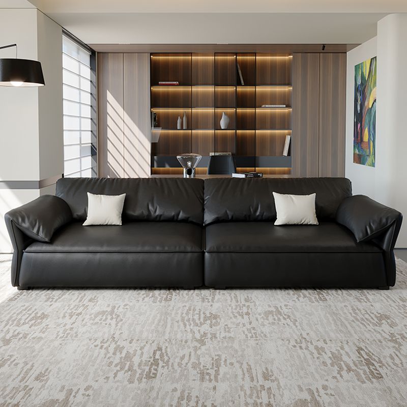 Modish Solid Color Stain Resistant Black Standard Sofa/Loveseat with Arm, 4/5/3-Seater and 2 Pillows