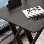 Easy Assembly Heat Resistant Writing Desk with 2 Drawers and Sleigh Base in Glossy Black Slate