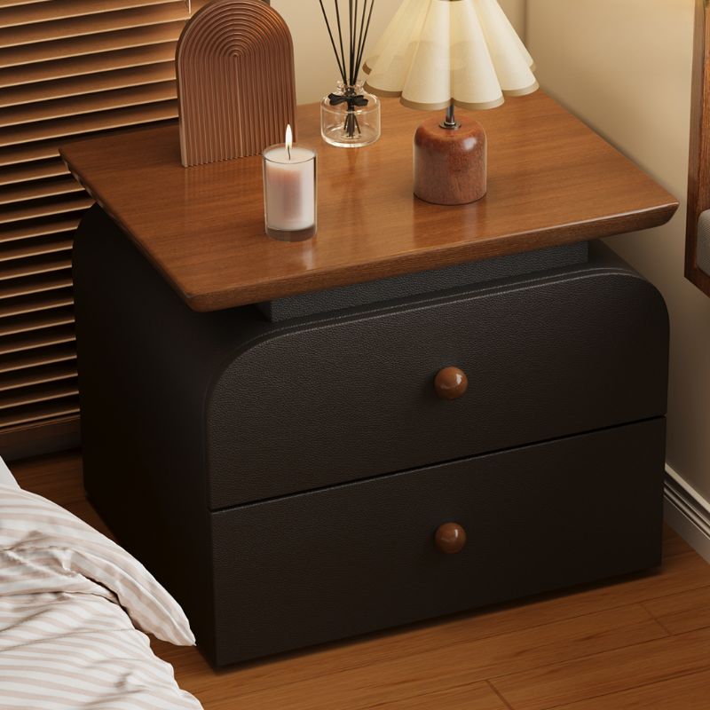 Modish Nightstand With Drawer Organization, 2 Drawers, and Natural Wood Countertop