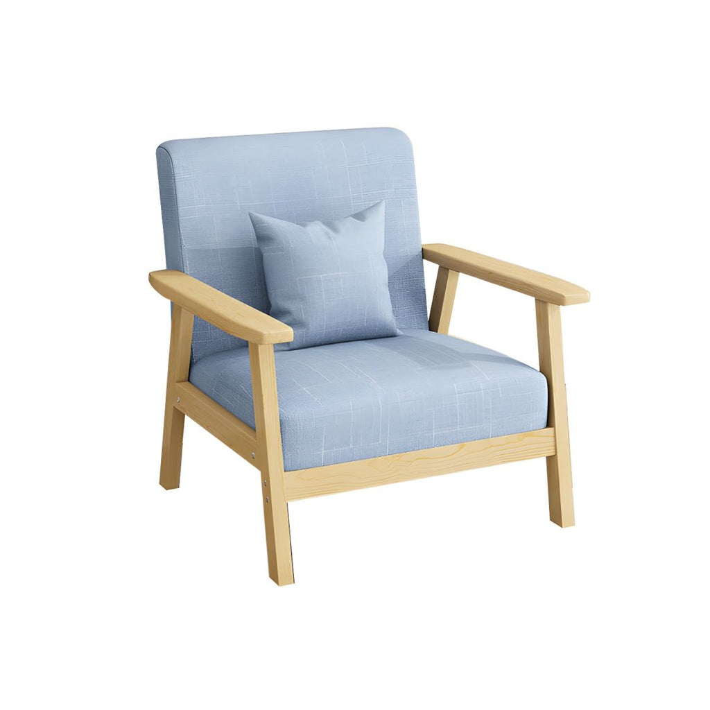 Modern Linen Small Sofa with Square Arm and Tight Back - Natural Wood Leg Color